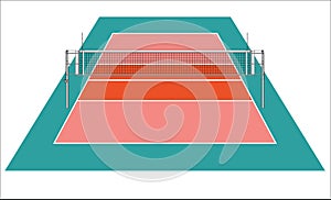 Vector illustration with indoor volleyball field and net