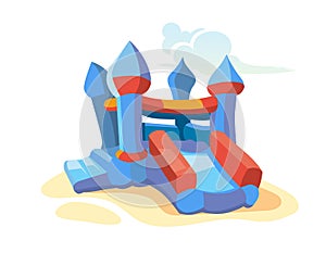 Vector illustration of inflatable castles and children hills on playground