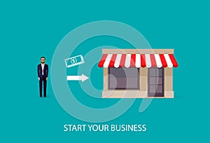 Vector illustration of an infographic business concept. businessman starts his own business. startup concept