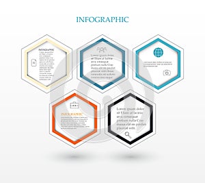 Vector illustration of infographic five hexagons