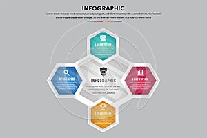 Vector illustration infographic template with 3D hexagon paper label, business for presentatio
