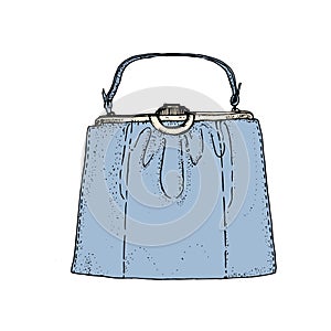 Vector illustration from ink hand drawn sketch of a pastel blue hand bag