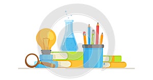 Vector illustration of instruments for chemistry, physics and other sciences. Practical work in school lessons in chemistry and ph