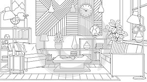 Vector illustration, interior design of a living room in a private house