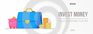 Vector illustration of invest money. The concept of investing money in business.