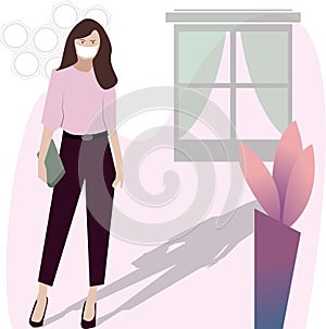 Vector Illustration Isolated Career Woman for Work with Masker
