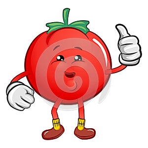 vector mascot character of a cute and friendly tomato thumbs up photo