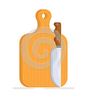 Vector illustration of an isolated drawing of a knife and board for cutting vegetables, cutting meat, or slicing sausage and chees