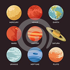 Vector illustration of isolated solar system planets.