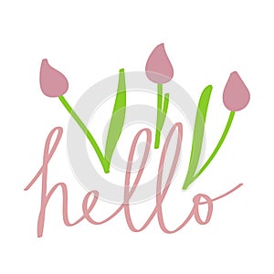 Vector illustration of isolated spring lettering with abstract elements. Calligraphy