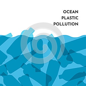 Vector illustration with isolated white outline icons of plastic bottles in the World ocean