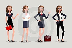Vector illustration isolatede. Elegant pretty business woman in formal clothes. Base wardrobe, feminine corporate dress code. Coll