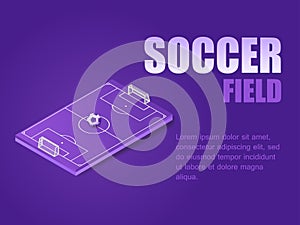Vector illustration isometric football field with soccer ball