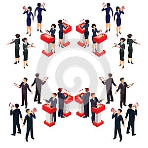 Vector illustration isometric people businessman doing a report