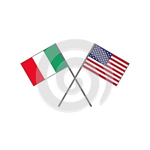 Vector illustration of the italian flag and the american U.S.A. flag crossing each other