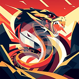 Vector illustration of a japanese cobra snake head on a red background generative AI photo