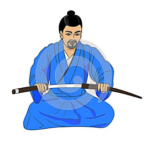 Vector illustration of a Japanese samurai ronin photo