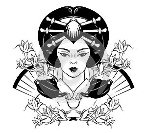 Vector illustration of Japenese with cup of tea.