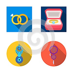 Vector illustration of jewelery and necklace icon. Set of jewelery and pendent stock vector illustration.