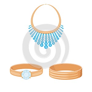 Vector illustration of jewelery and necklace icon. Set of jewelery and pendent vector icon for stock.