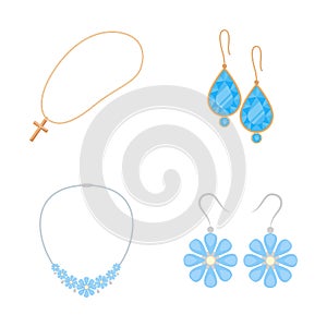 Vector illustration of jewelery and necklace icon. Set of jewelery and pendent vector icon for stock.