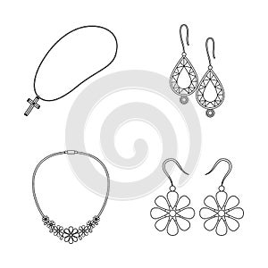Vector illustration of jewelery and necklace logo. Collection of jewelery and pendent stock vector illustration.