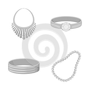 Vector illustration of jewelery and necklace logo. Set of jewelery and pendent vector icon for stock.