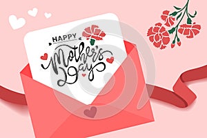 Vector illustration of joyous celebration happy mother's day, card envelope for sending wishes to mom