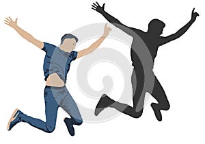 Vector illustration of a jumping man. Shadow silhouette of people jump