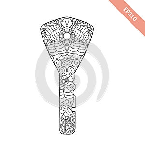 Vector illustration key with floral ornament.