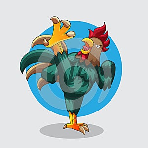 Vector Illustration of kicking kungfu chicken