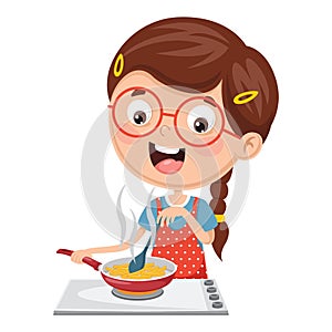 Vector Illustration Of Kid Cooking Meal