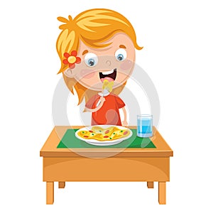 Vector Illustration Of Kid Eating Meal