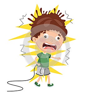 Vector Illustration Of Kid With Electric Shock