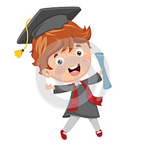 Vector Illustration Of Kid Graduating