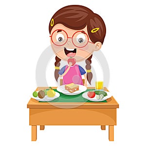 Vector Illustration Of Kid Having Breakfast