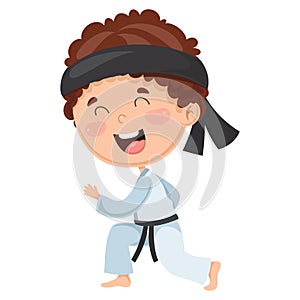 Vector Illustration Of Kid Making Karate