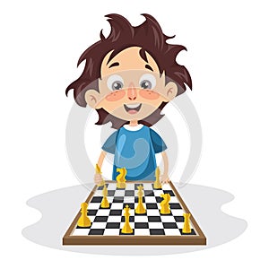 Vector Illustration Of A Kid Playing Chess