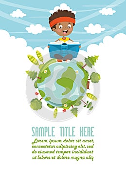 Vector Illustration Of Kid Reading Book