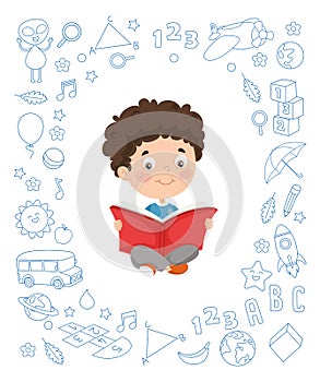 Vector Illustration Of Kid Reading Book