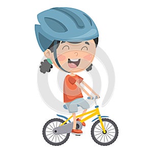 Vector Illustration Of Kid Riding Bike