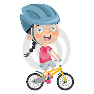 Vector Illustration Of Kid Riding Bike