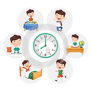 Vector Illustration Of Kid Daily Routine Activities