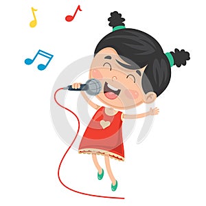 Vector Illustration Of Kid Singing