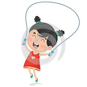 Vector Illustration Of Kid Skipping Rope