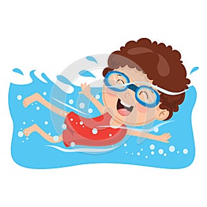 Vector Illustration Of A Kid Swimming