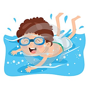 Vector Illustration Of Kid Swimming