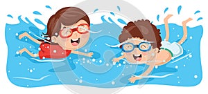 Vector Illustration Of Kid Swimming