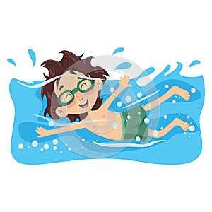 Vector Illustration Of Kid Swimming