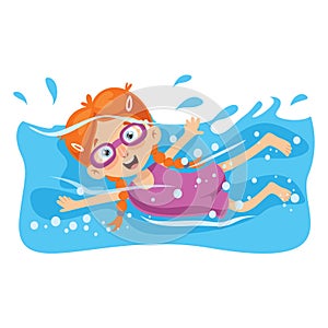 Vector Illustration Of Kid Swimming